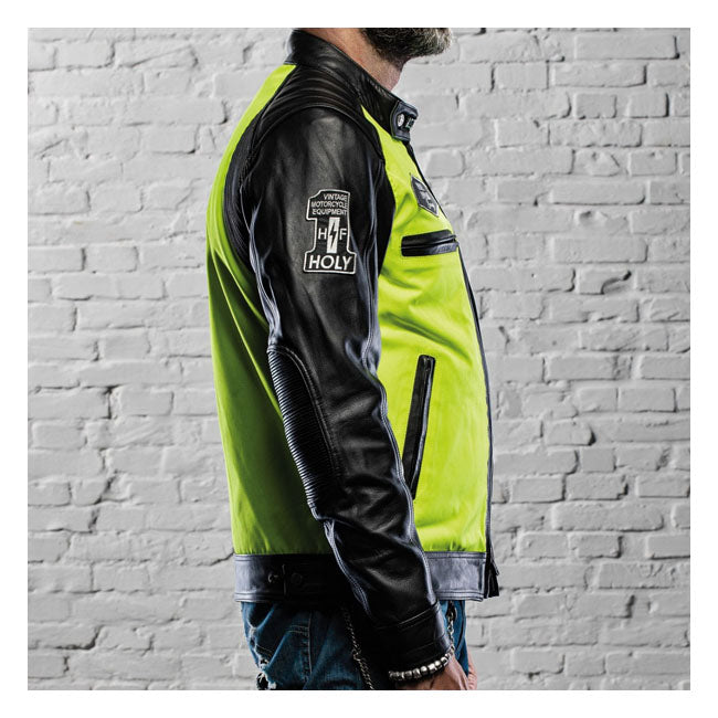 CHAQUETA Holy Freedom Zero Vision leather jacket black / fluo yellow